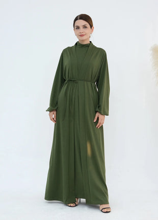 New Luxury Handmade Dubai Multi Color Modest Robe Muslim Women Turtleneck Waist Tie