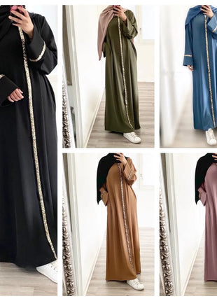 Women's New Style Muslim Abaya Robe High Quality Sequins Dubai Solid Abaya Dress