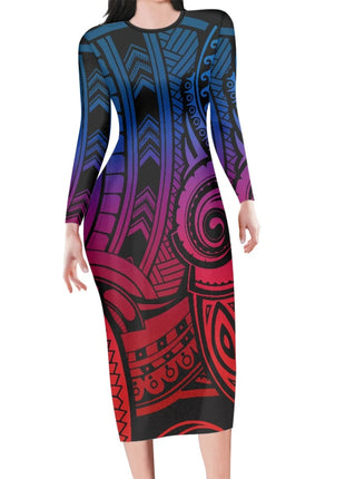 Polynesia Tribal Tropical Hawaiian Design Micronesia Long Dress Pacific Custom Digital Print Polyester Floral Print Pencil Dress
