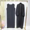 Muslim Sets Open Front Abaya+ Sleeveless Inner Dress with Belt Two Pieces Ramadan Prayer Kaftans Islamic Clothing Muslim Jilbabs