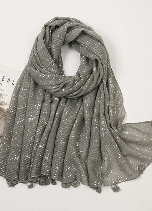 Big Size Plain Glitter Tassel Viscose Shawl Scarf Lady High Quality Wrinkle Wrap Pashmina Stole Bufandas Muslim Hijab 190*85Cm