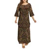Dola Xiamen Culture Media Black Red Tonga Puletasi Dresses Ptaha Three-quarter Bell Sleeves Plus Size Samoan Dresses 2 Piece
