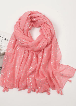 Big Size Plain Glitter Tassel Viscose Shawl Scarf Lady High Quality Wrinkle Wrap Pashmina Stole Bufandas Muslim Hijab 190*85Cm