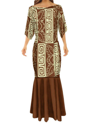 Big People Large Size Papua New Guinea Style Bodycon Fishtail Dress Pacific Design Half Sleeve Mermaid Bridesmaid Dresses