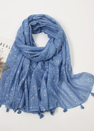 Big Size Plain Glitter Tassel Viscose Shawl Scarf Lady High Quality Wrinkle Wrap Pashmina Stole Bufandas Muslim Hijab 190*85Cm