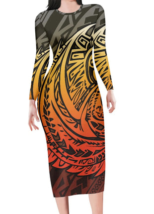 Polynesia Tribal Tropical Hawaiian Design Micronesia Long Dress Pacific Custom Digital Print Polyester Floral Print Pencil Dress