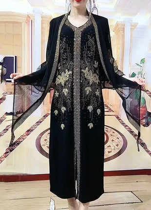 2025 High-End Heavy Industry Embroidery Hot Drilling Fashion Suit Dress Female 5XL Loose New Summer Two-Piece Dress Women