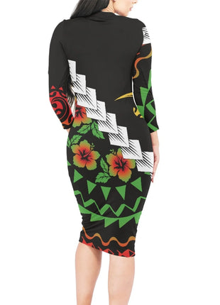 Polynesia Tribal Tropical Hawaiian Design Micronesia Long Dress Pacific Custom Digital Print Polyester Floral Print Pencil Dress