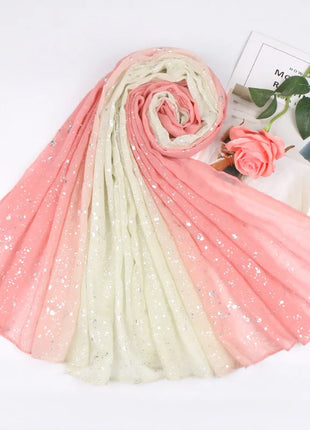 Fashion Ombre Two-tone Glitter Gradient Viscose Shawl Scarf Women Shimmer Bling Wrap Pashmina Stole Bufandas Muslim Hijab Snood