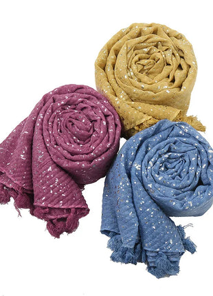 Big Size Plain Glitter Tassel Viscose Shawl Scarf Lady High Quality Wrinkle Wrap Pashmina Stole Bufandas Muslim Hijab 190*85Cm