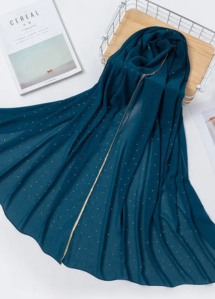 Luxury gold Chiffon Head Scarf solid Soft Long Muslim Scarves For Women Hijab musulman femme Shawl and Wrap foulard islamique