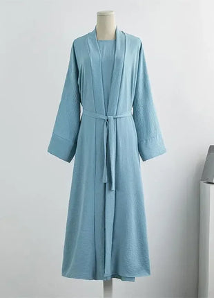 Muslim Sets Open Front Abaya+ Sleeveless Inner Dress with Belt Two Pieces Ramadan Prayer Kaftans Islamic Clothing Muslim Jilbabs