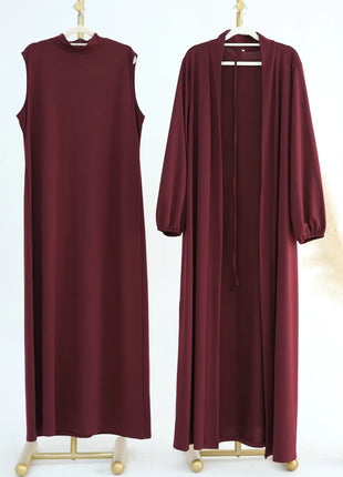 New Luxury Handmade Dubai Multi Color Modest Robe Muslim Women Turtleneck Waist Tie