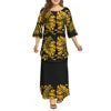 Dola Xiamen Culture Media Black Red Tonga Puletasi Dresses Ptaha Three-quarter Bell Sleeves Plus Size Samoan Dresses 2 Piece