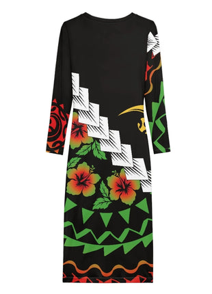 Polynesia Tribal Tropical Hawaiian Design Micronesia Long Dress Pacific Custom Digital Print Polyester Floral Print Pencil Dress