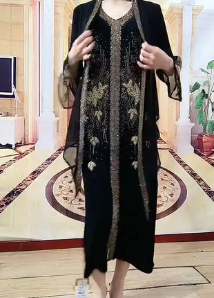 2025 High-End Heavy Industry Embroidery Hot Drilling Fashion Suit Dress Female 5XL Loose New Summer Two-Piece Dress Women