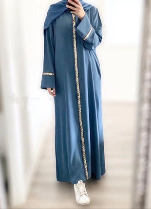 Women's New Style Muslim Abaya Robe High Quality Sequins Dubai Solid Abaya Dress