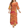 Dola Xiamen Culture Media Black Red Tonga Puletasi Dresses Ptaha Three-quarter Bell Sleeves Plus Size Samoan Dresses 2 Piece