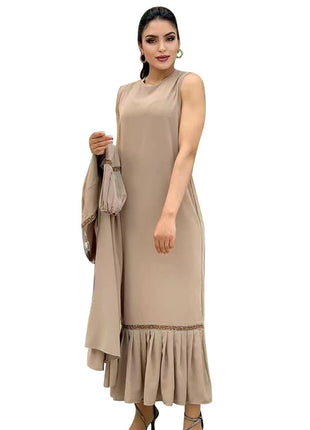 Muslim Women Hijab Dress 2 Piece Set Eid Lantern Sleeve Maxi Long Dress Islamic Clothing Caftan Kimono Big Swing Abaya Dresses