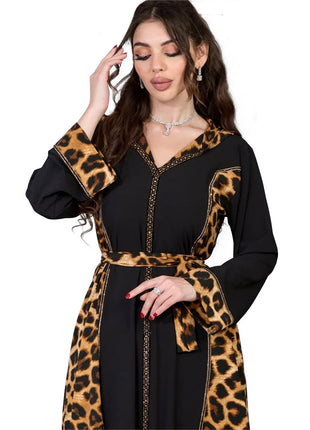 Muslim Abaya Dress Women Dubai Dresses Jalabiya Leopard Print Vestidos Modest Robe Morocco Arab Abayas Kaftan Islam Ramadan