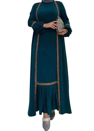 Muslim Women Hijab Dress 2 Piece Set Eid Lantern Sleeve Maxi Long Dress Islamic Clothing Caftan Kimono Big Swing Abaya Dresses