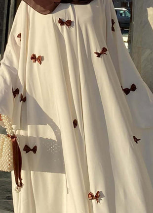 Women Dress Muslim Abaya for Eid Arab Bow Flare Sleeve Long Robe Jalabiya Ramadan Dubai Abayas Kaftan Vestidos Morocco Dresses