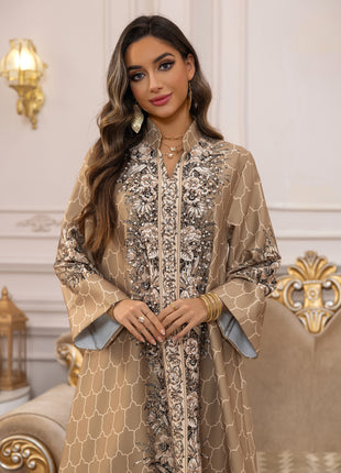 Muslim Dress Women Abaya for Eid Diamond Party Dresses Arab Long Robe Print Abayas Dubai Morocco Kaftan Islam Jalabiya Vestidos