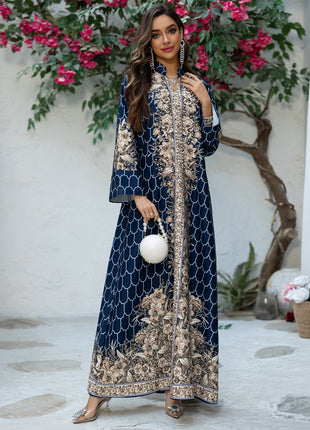 Muslim Dress Women Abaya for Eid Diamond Party Dresses Arab Long Robe Print Abayas Dubai Morocco Kaftan Islam Jalabiya Vestidos