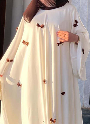Women Dress Muslim Abaya for Eid Arab Bow Flare Sleeve Long Robe Jalabiya Ramadan Dubai Abayas Kaftan Vestidos Morocco Dresses