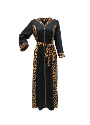 Muslim Abaya Dress Women Dubai Dresses Jalabiya Leopard Print Vestidos Modest Robe Morocco Arab Abayas Kaftan Islam Ramadan
