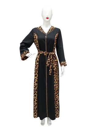 Muslim Abaya Dress Women Dubai Dresses Jalabiya Leopard Print Vestidos Modest Robe Morocco Arab Abayas Kaftan Islam Ramadan
