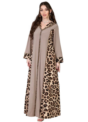 Muslim Abaya Dress Women Dubai Dresses Jalabiya Leopard Print Vestidos Modest Robe Morocco Arab Abayas Kaftan Islam Ramadan