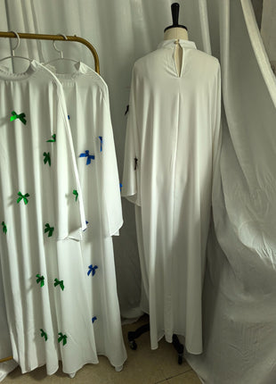 Women Dress Muslim Abaya for Eid Arab Bow Flare Sleeve Long Robe Jalabiya Ramadan Dubai Abayas Kaftan Vestidos Morocco Dresses