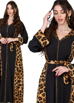 Muslim Abaya Dress Women Dubai Dresses Jalabiya Leopard Print Vestidos Modest Robe Morocco Arab Abayas Kaftan Islam Ramadan
