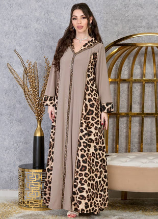 Muslim Abaya Dress Women Dubai Dresses Jalabiya Leopard Print Vestidos Modest Robe Morocco Arab Abayas Kaftan Islam Ramadan