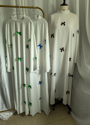 Women Dress Muslim Abaya for Eid Arab Bow Flare Sleeve Long Robe Jalabiya Ramadan Dubai Abayas Kaftan Vestidos Morocco Dresses