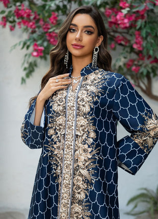 Muslim Dress Women Abaya for Eid Diamond Party Dresses Arab Long Robe Print Abayas Dubai Morocco Kaftan Islam Jalabiya Vestidos