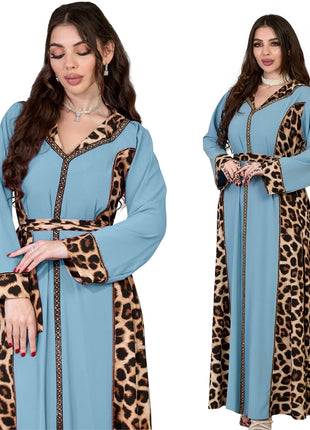 Muslim Abaya Dress Women Dubai Dresses Jalabiya Leopard Print Vestidos Modest Robe Morocco Arab Abayas Kaftan Islam Ramadan