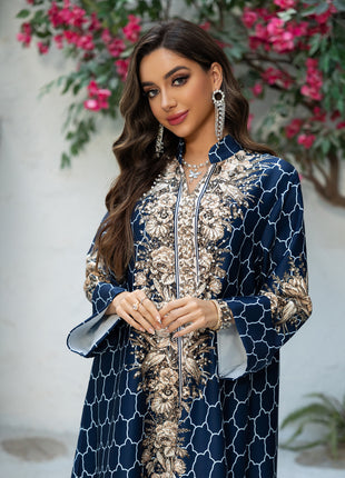 Muslim Dress Women Abaya for Eid Diamond Party Dresses Arab Long Robe Print Abayas Dubai Morocco Kaftan Islam Jalabiya Vestidos