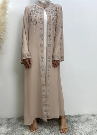 Diamond for Muslim Women Chiffon Open Cardigan Abaya Kimono Maxi Dress Turkey Dubai Arab Kaftan Eid Party Morocco Gowns Jalabiya