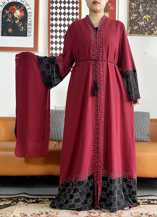 Latest Women Elegant Dresses Dubai Party Outfits Long Sleeve Chiffon Dashiki Muslim Women Robe Open African Abaya Clothing