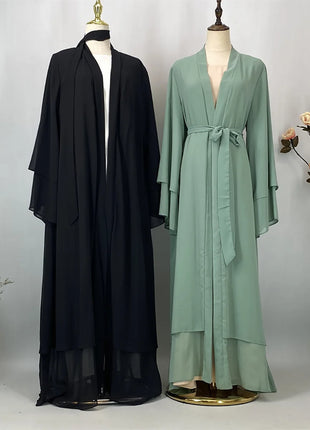 Ramadan Kebaya Chiffon Open Abaya For Women Muslim Dress Kaftan Islam Clothing Caftan Marocain Femme Modest Robe Dubai Kimono