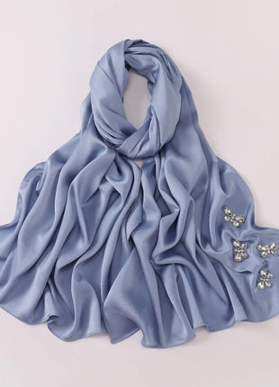 New Bubble Chiffon Hijab Scarf Handmade Flower Beaded Anchor Satin Silk Scarf  Hijabs for Women Turban Femme Ramadan Islamic