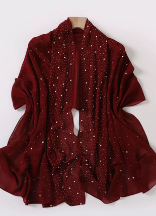 Hot Diamond Pearl Chiffon Hijabs for Women Muslim Fashion Long Shawl Head Wrap for Women Turbans for Women Ramadan Turban Femme