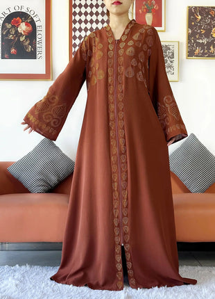 2024 Women Party Dress Chiffon Open Abaya Golden Stones Muslim Women Dress Islamic Clothing Cardigan Abaya Women Muslim Dress