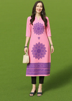 Muslim Women's Kurtta Casual Fashion Dress Straight Tube Casual Ethnic Flower Muslim Fashion Long Sleeve Dresses National Style
