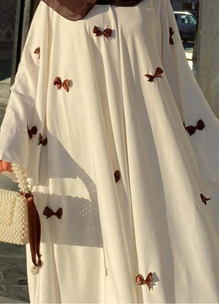 Women Dress Muslim Abaya for Eid Arab Bow Flare Sleeve Long Robe Jalabiya Ramadan Dubai Abayas Kaftan Vestidos Morocco Dresses
