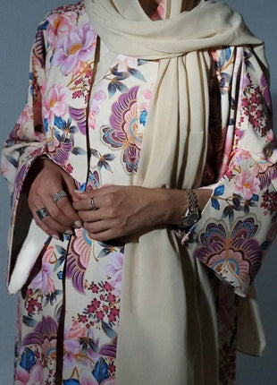 Middle Eastern Women Loose Abaya Muslim Full Sleeve Printed Floral Open Front Abayas Jilbabs Islamic Maxi Dresses Turkey Kaftans