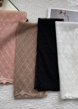 Court Style Embroidery Flower Lace Scarf Long Silk Women's Spring Summer Seaside Vacation Shawl Headscarf