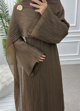 Two Piece Middle East Muslim Cardigan Set for Women Ramadan Eid Dubai Modest Abaya Dress Elegant Islam Solid Turkey Robe Outfit